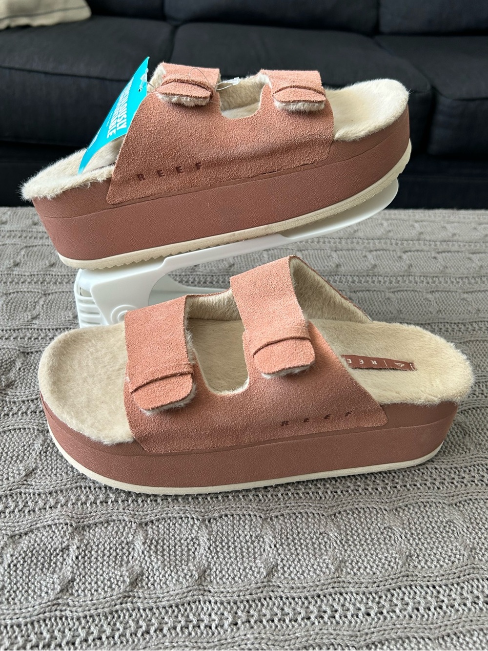 REEF OJAI CIARA PLATFORM HEIGHT Suede Two-Strap Slide Sandals